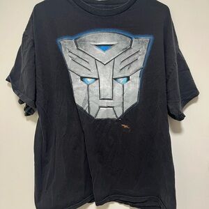 Black Short Sleeve Graphic Tee with Metallic Silver Robot Emblem